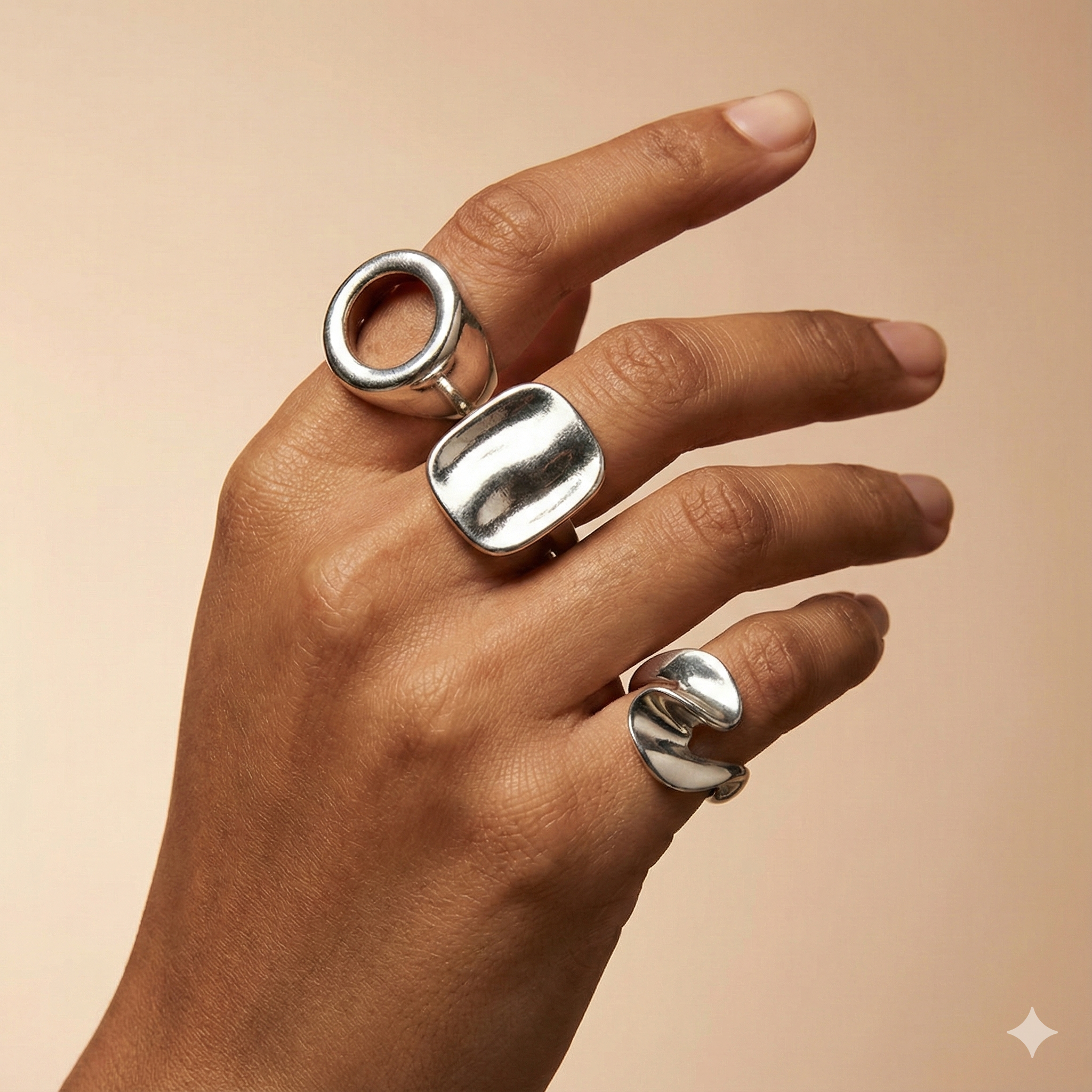 Silver  plated open rings adjustable Geometric Stacked Irregular Shape ring set of 3