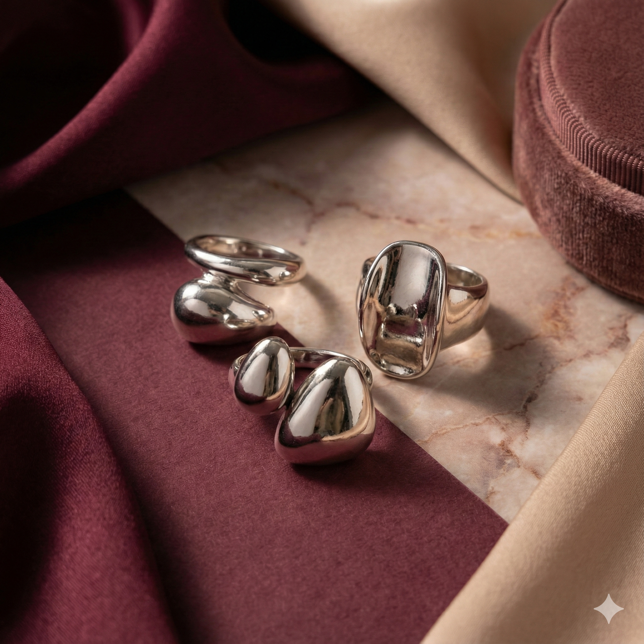 Silver plated open rings adjustable Geometric Stacked Irregular Shape ring set of 3