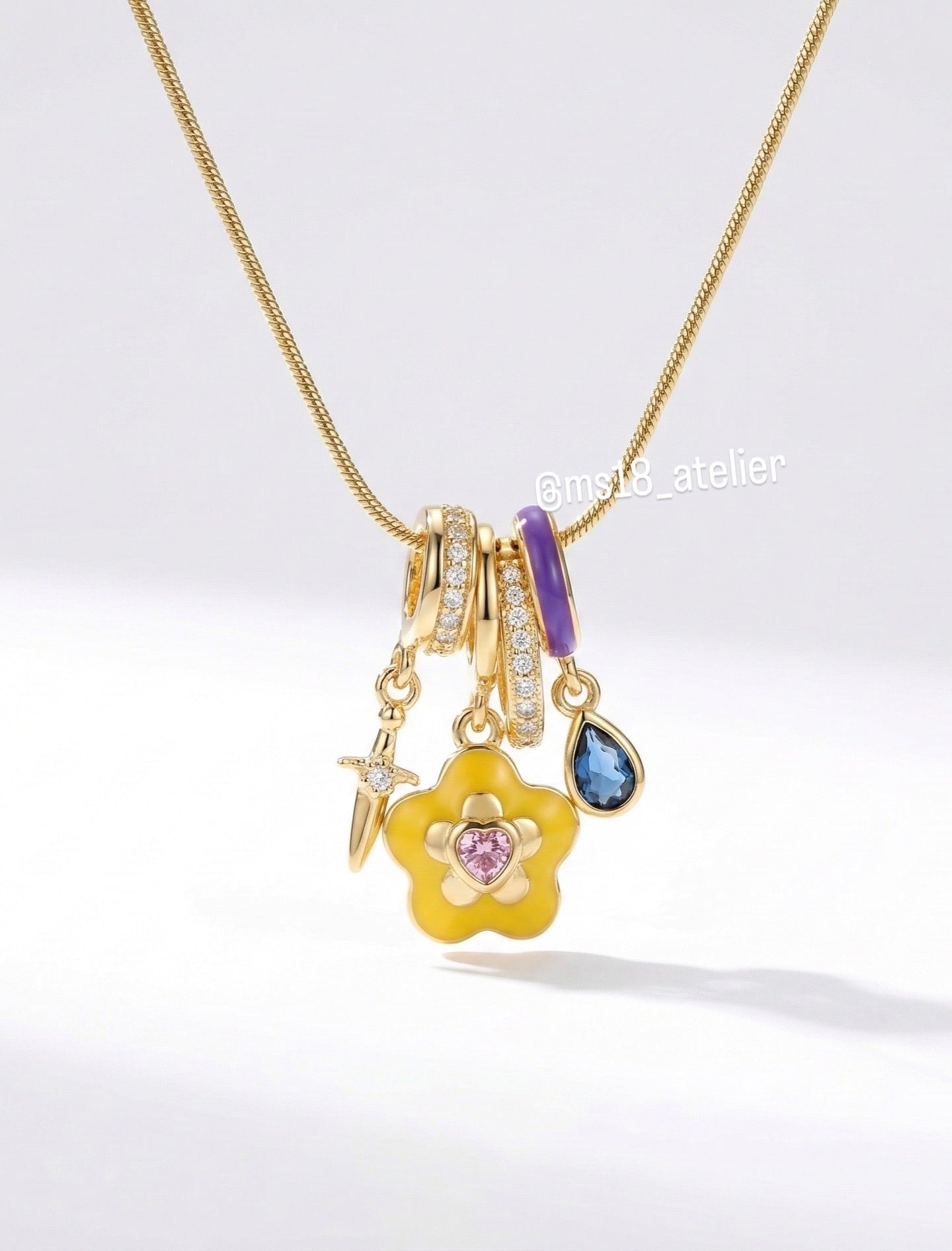 Yellow floral charm necklace