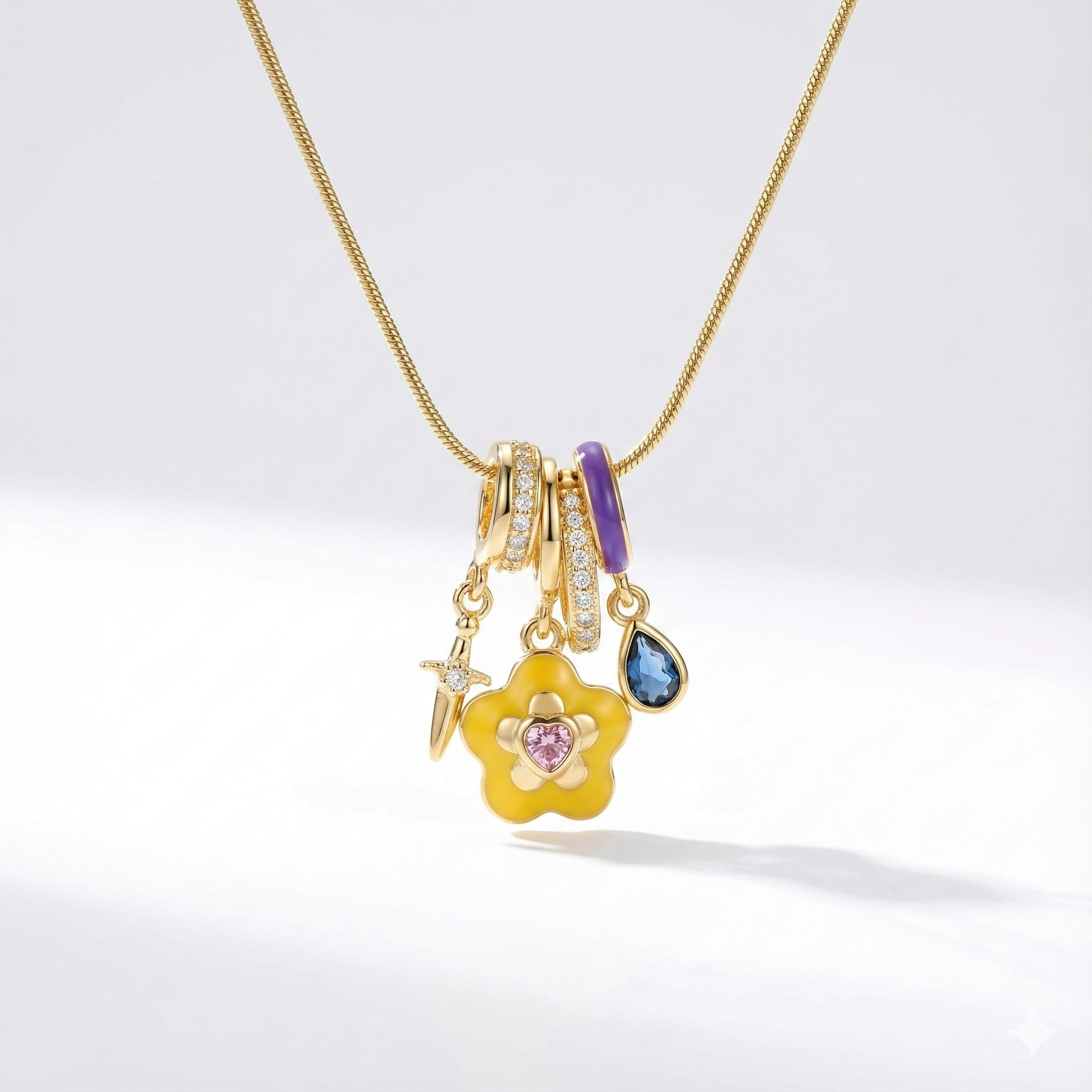 Yellow floral charm necklace