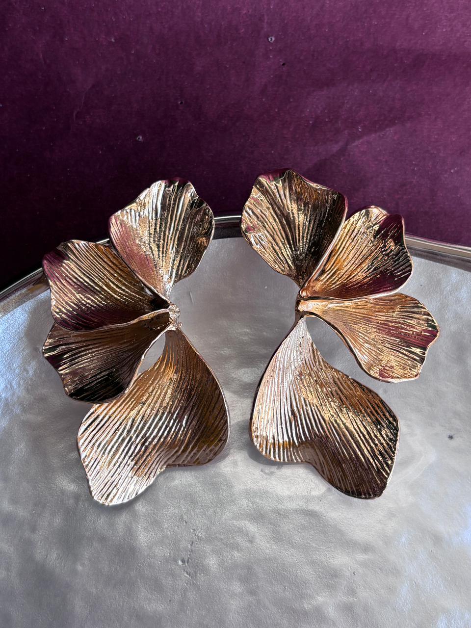 Stylish metallic Floral earrings waterproof 18k Gold plated earring for women