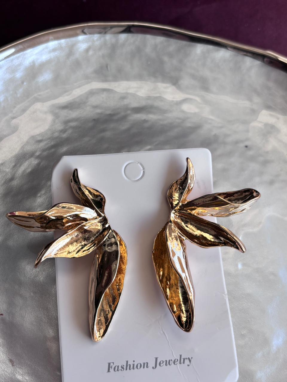 Stylish metallic Floral earrings waterproof 18k Gold plated earring for women