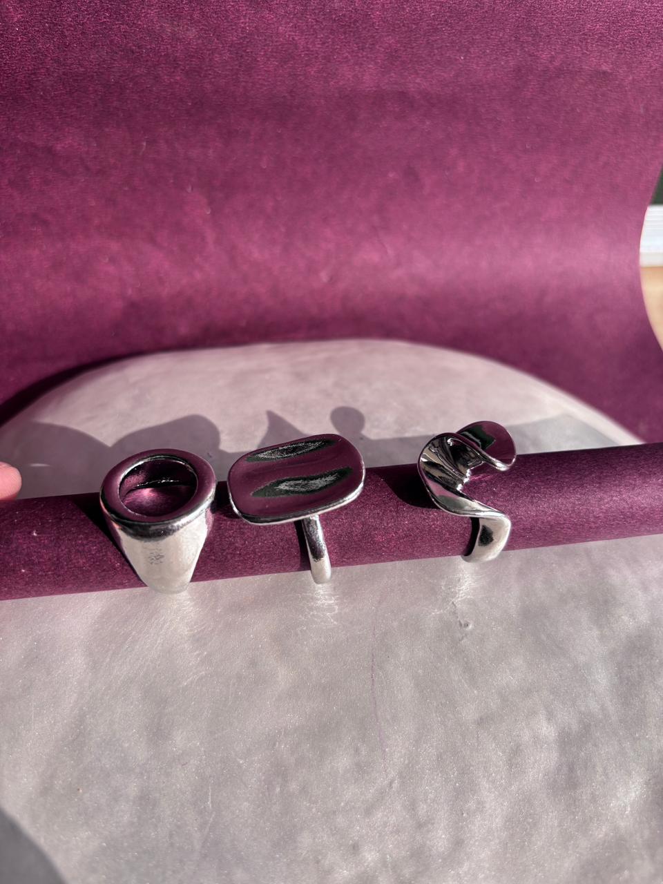 Silver  plated open rings adjustable Geometric Stacked Irregular Shape ring set of 3