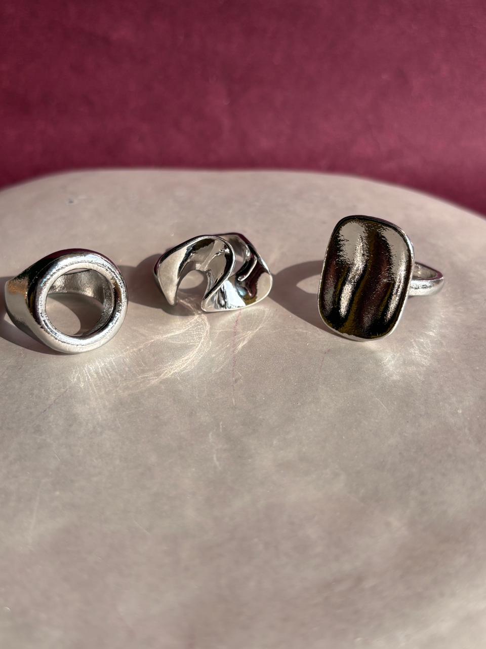 Silver  plated open rings adjustable Geometric Stacked Irregular Shape ring set of 3