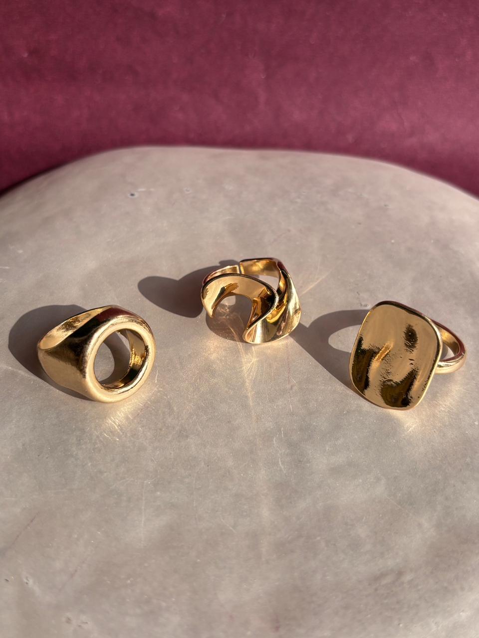 Gold plated open rings adjustable Geometric Stacked Irregular Shape ring set of 3