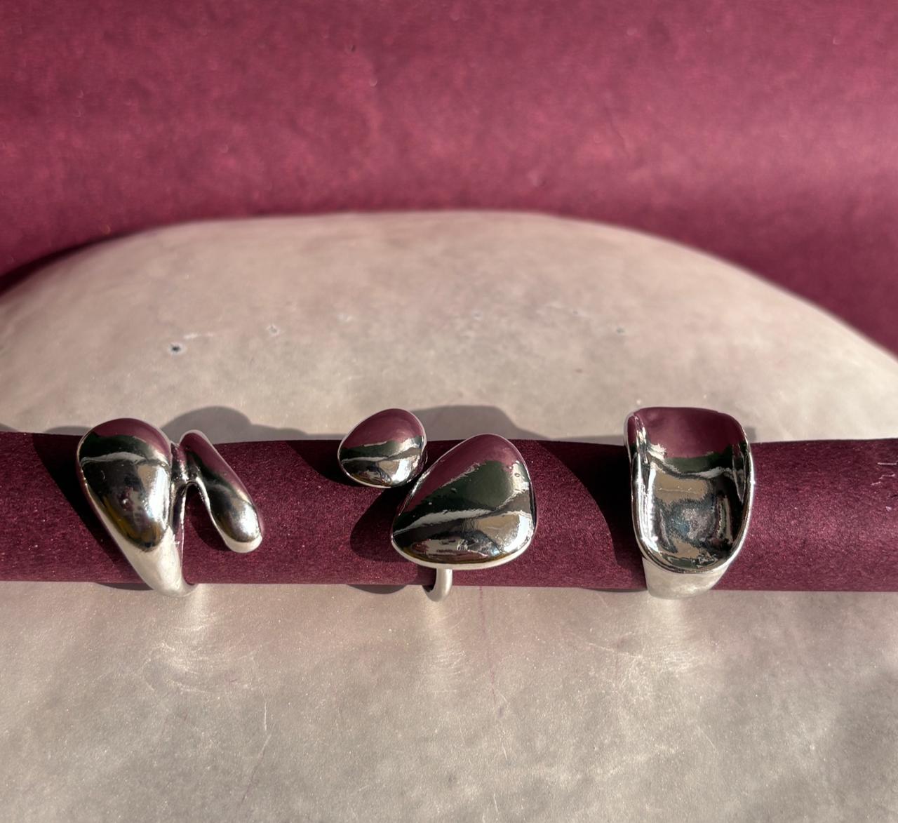 Silver plated open rings adjustable Geometric Stacked Irregular Shape ring set of 3