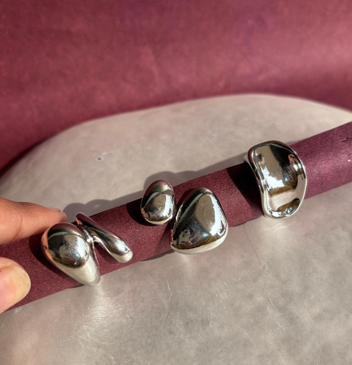 Silver plated open rings adjustable Geometric Stacked Irregular Shape ring set of 3