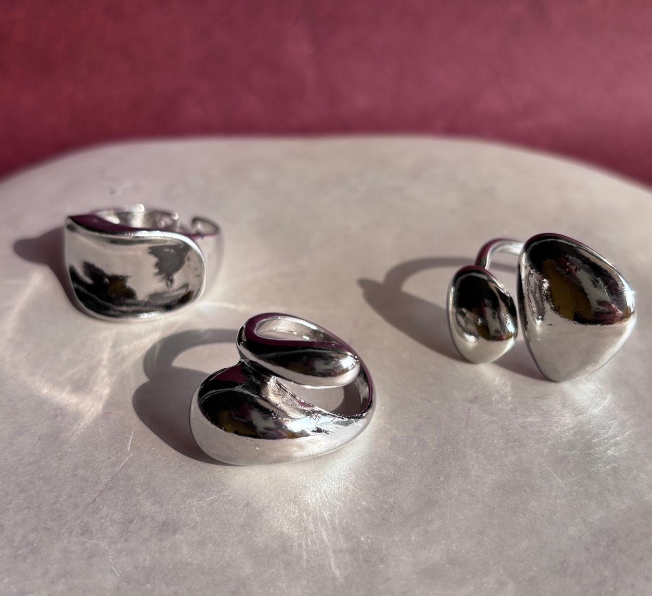 Silver plated open rings adjustable Geometric Stacked Irregular Shape ring set of 3