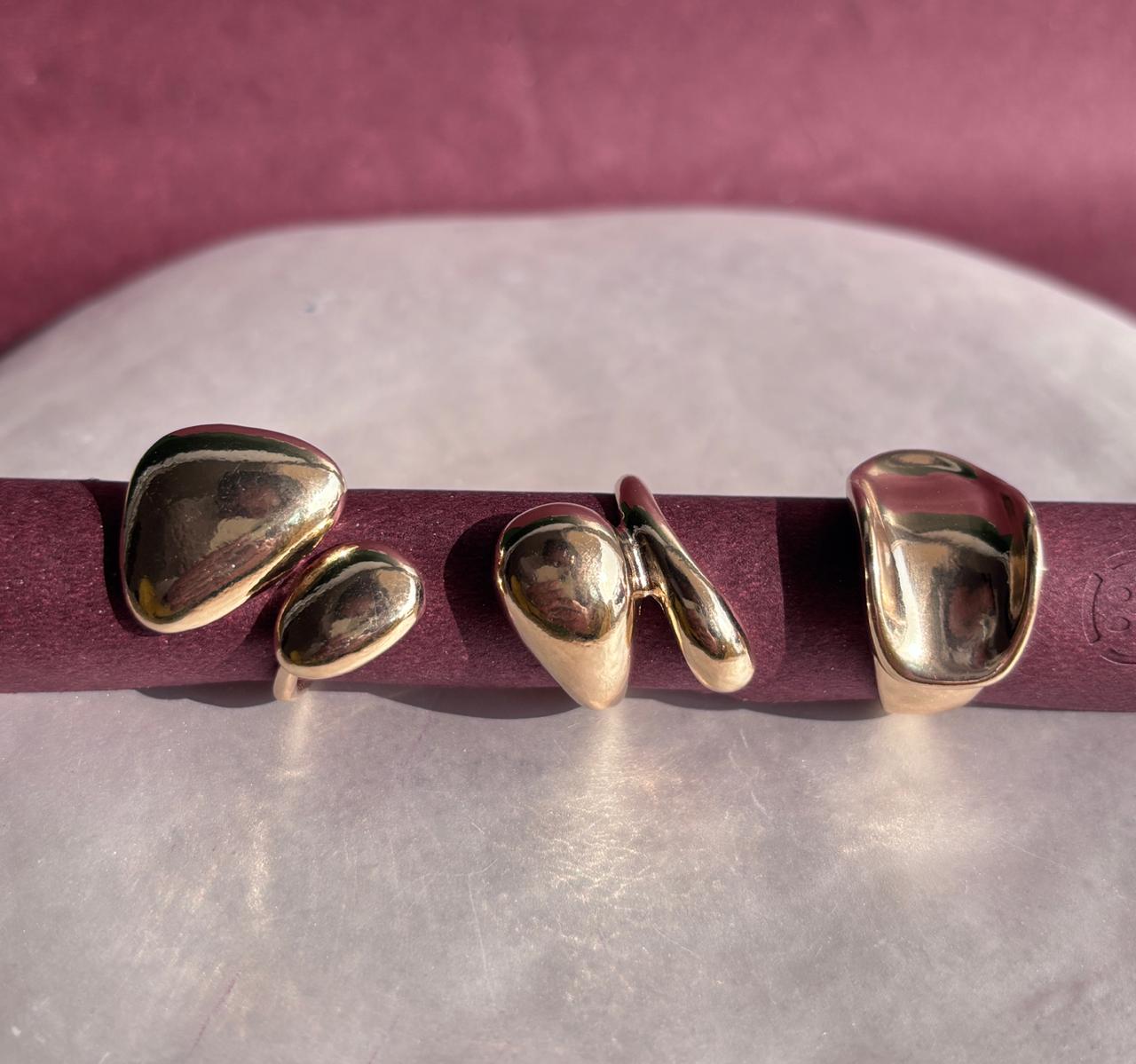 Gold plated open rings adjustable Geometric Stacked Irregular Shape ring set of 3