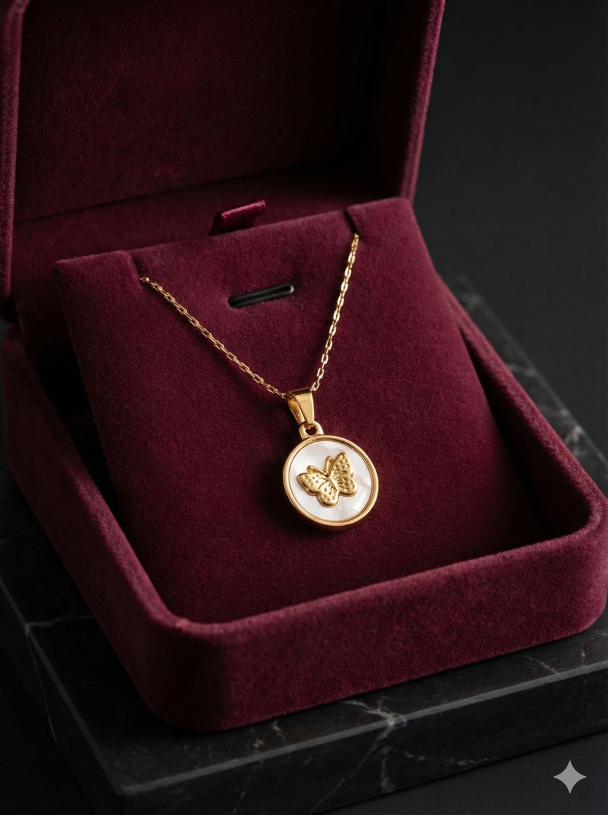 White butterfly engrave necklace