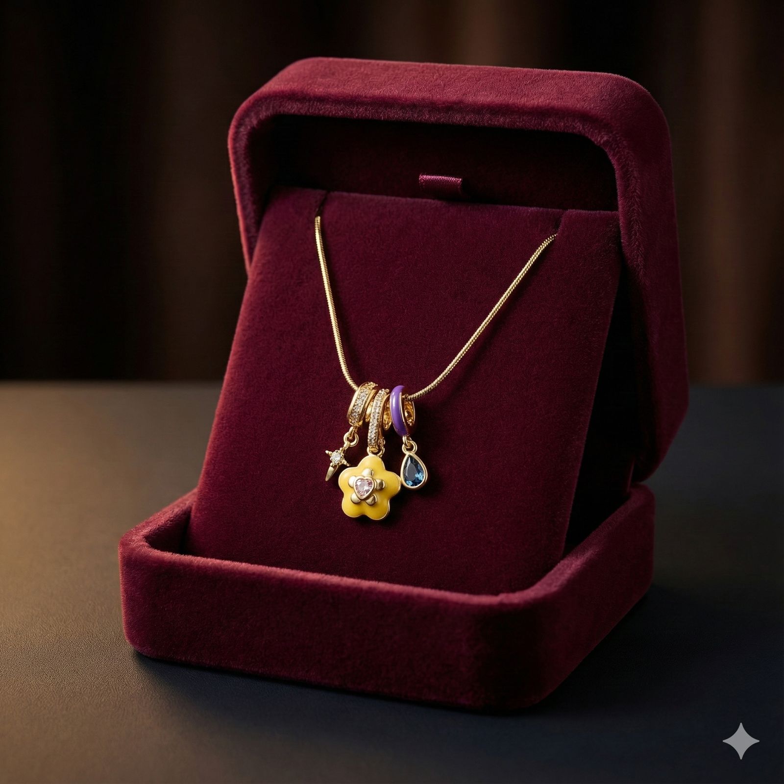 Yellow floral charm necklace