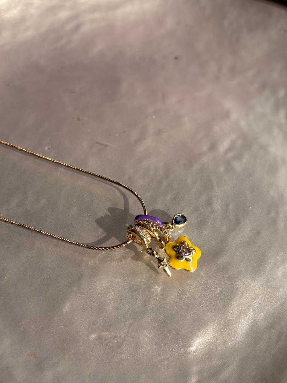 Yellow floral charm necklace