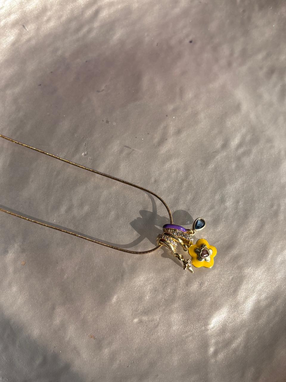 Yellow floral charm necklace