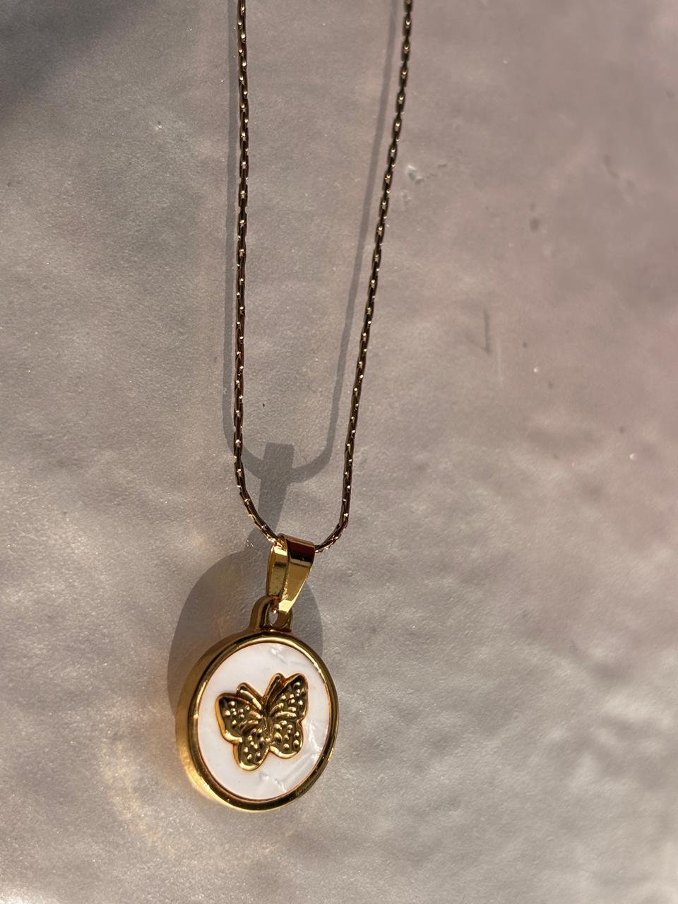 White butterfly engrave necklace