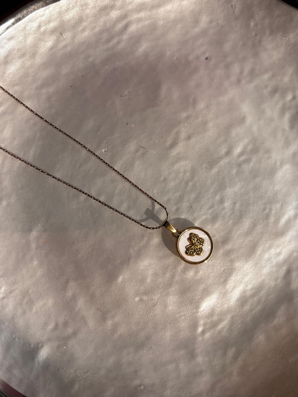 White butterfly engrave necklace