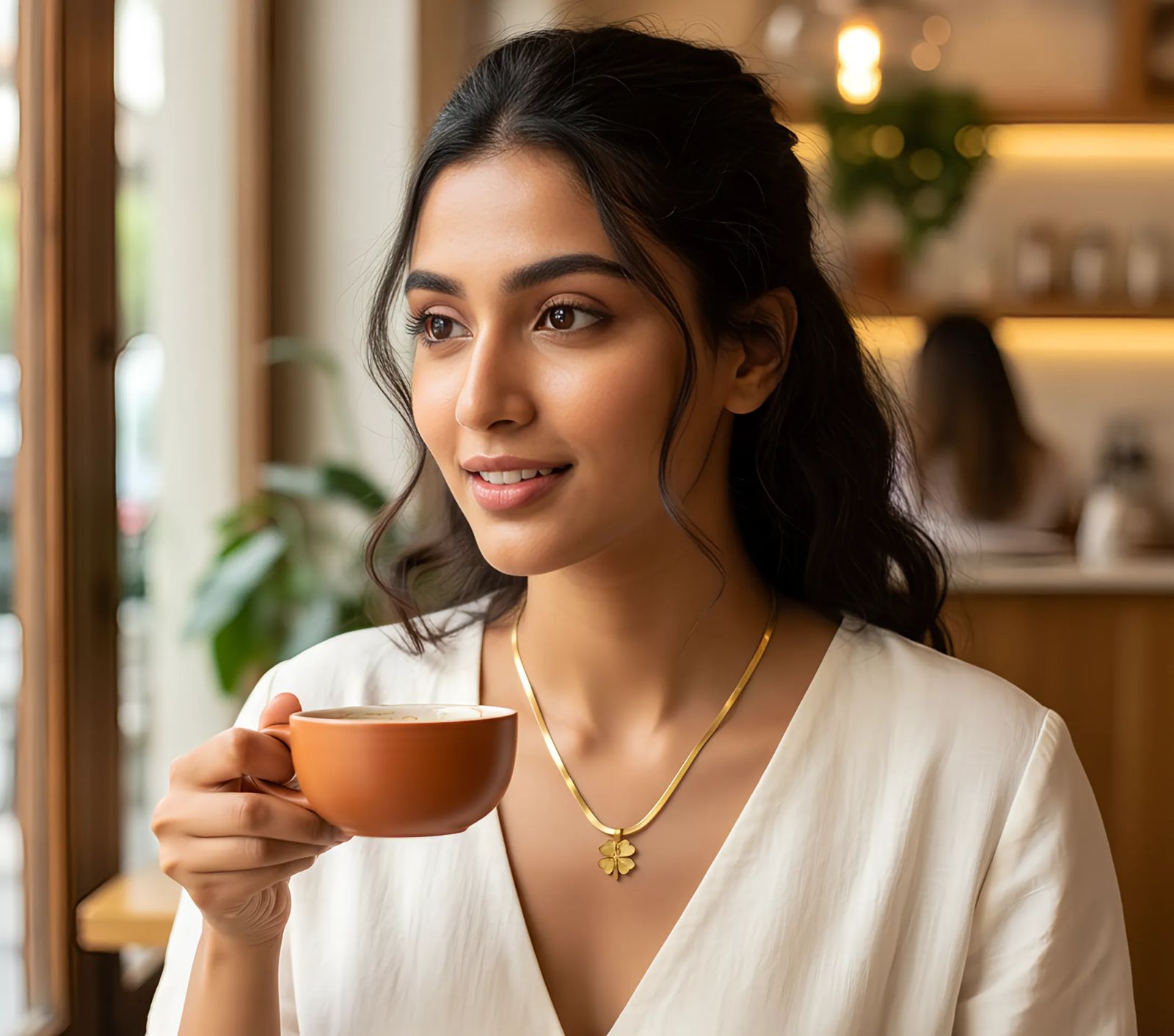 Solid Snake Chain with clover necklace